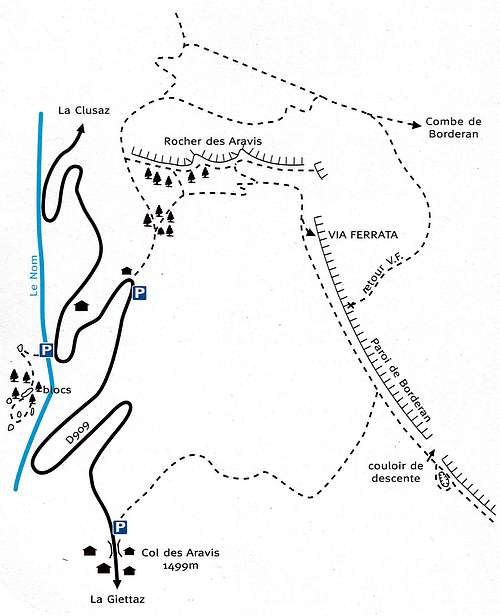 Access map to Rocher des Aravis