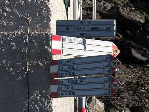 Signs at Marimelli - Bombardieri Rifugio
