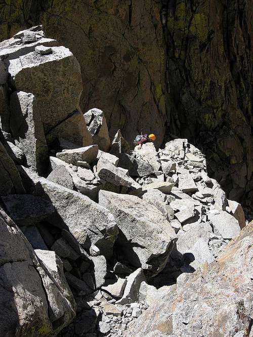 Wendy traversing on her way up to beginning of summit ridge of Polemonium