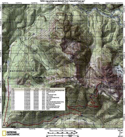 Index West Ridge topo map