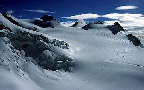 summits of Monte Rosa, seen...