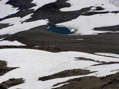 iced lake on the Breuil Glacier