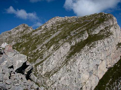 View to the summit from the upper part of ferrata.