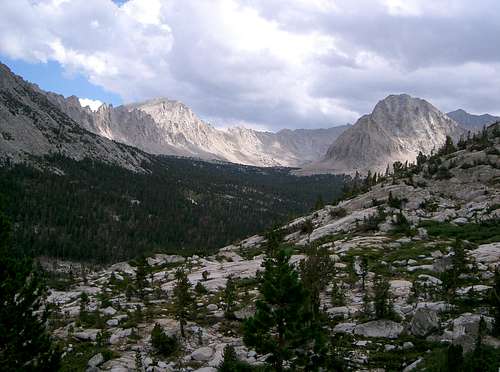 Bubbs Creek Drainage, Mount Bradley, and Center Peak from East Ridge of East Vidette