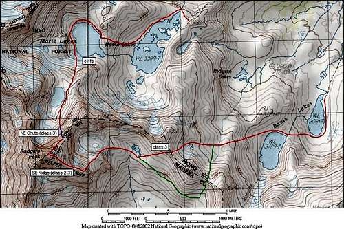 Main routes on Rodgers Peak...