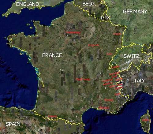 Map of French climbing & hiking areas