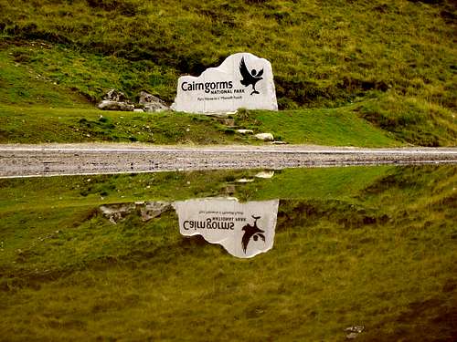 Cairngorms National Park Sign reflected