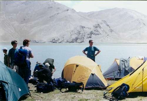 Group of climbers camping at...