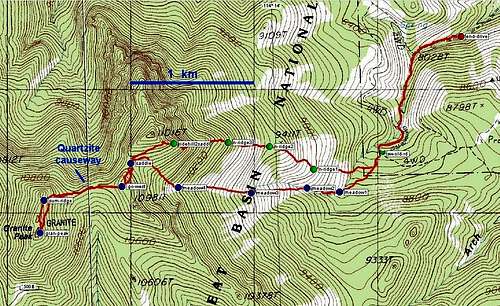 Waypoints on Hike to Granite
