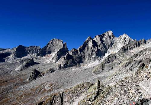 Piz Badile and Piz Cengalo seen from Passo del Camerozzo.