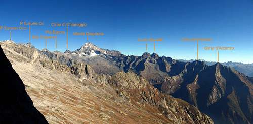 The summits of Val del Ferro and Val di Mello,seen from Passo del Camerozzo.