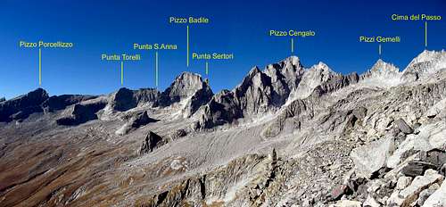The summits of Val Porcellizzo seen from Passo del Camerozzo.