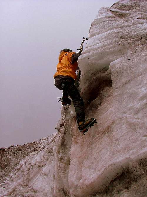 Climbing a serac. Cotopaxi glacier.