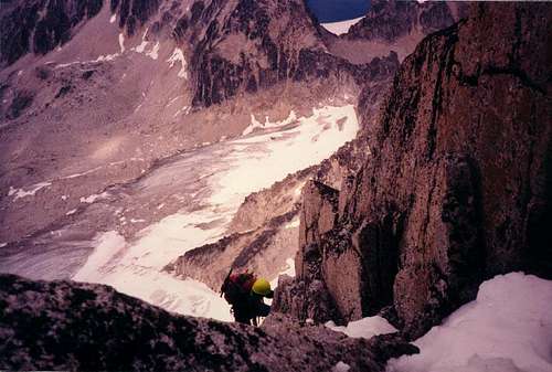 Climbing on the North East Ridge, Bugaboo Spire