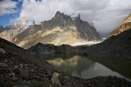Reflection of Trango Towers in Glacial Lake.