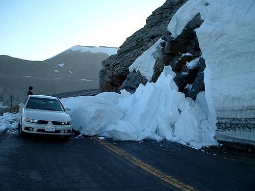 Mini-avalanche on Mount Evans road