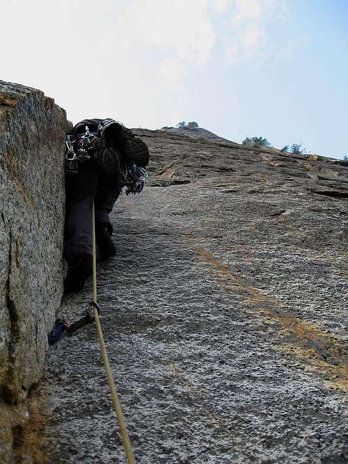 Start of P4 on Middle Cathedral's E Buttress