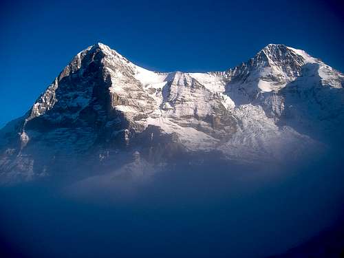 The Eiger and Mönch emerge from the mist