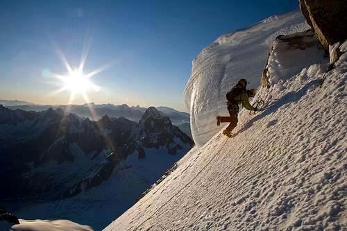 Climbing up the east face of the Mont Blanc du Tacul