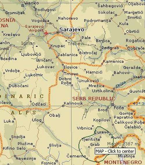 Map of the southest Bosnia