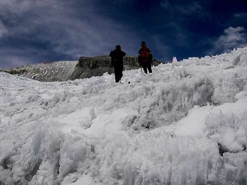 Near the Top of the Glacier With a View of the Summit Plateau