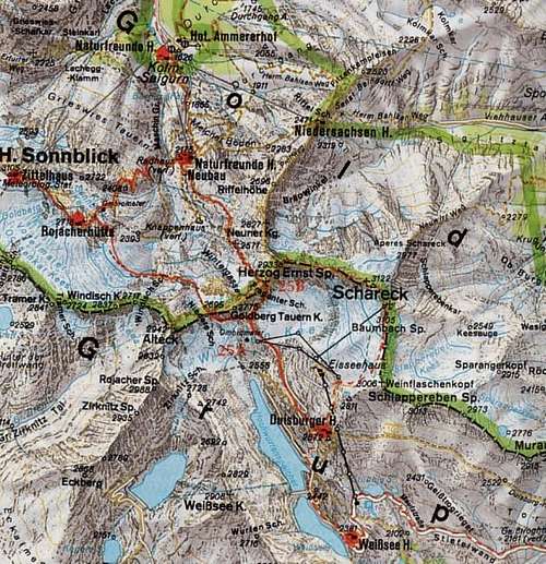 Routes to the Hoher Sonnblick...