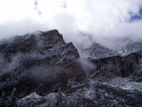 Cloud Shrouded Cliffs of Paintbrush Canyon