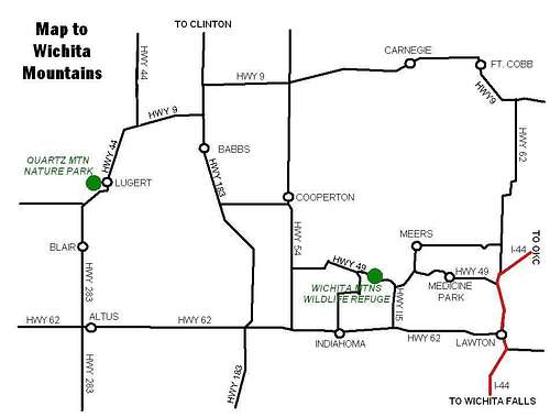 Map to Wichita Mountains