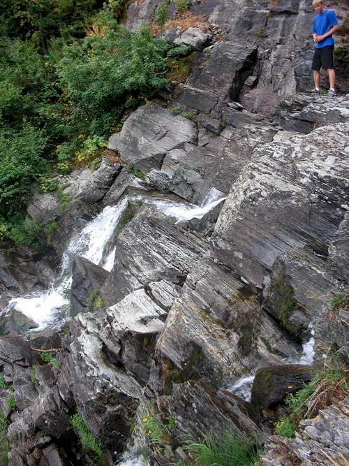 Climbing the waterfall aproaching Leigh Lake