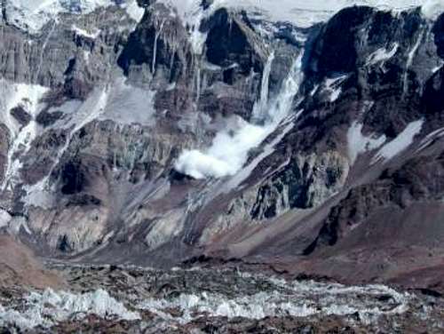 Avalanche in the South face of Aconcagua