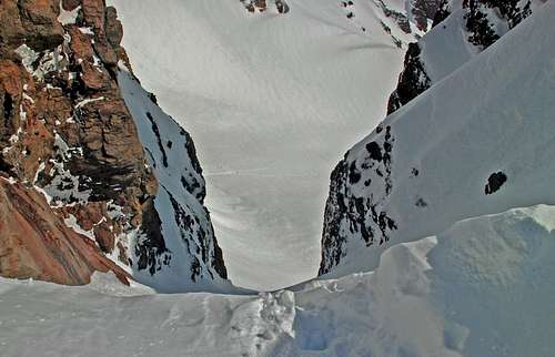 Looking down the 9 o'clock couloir on Broken Top