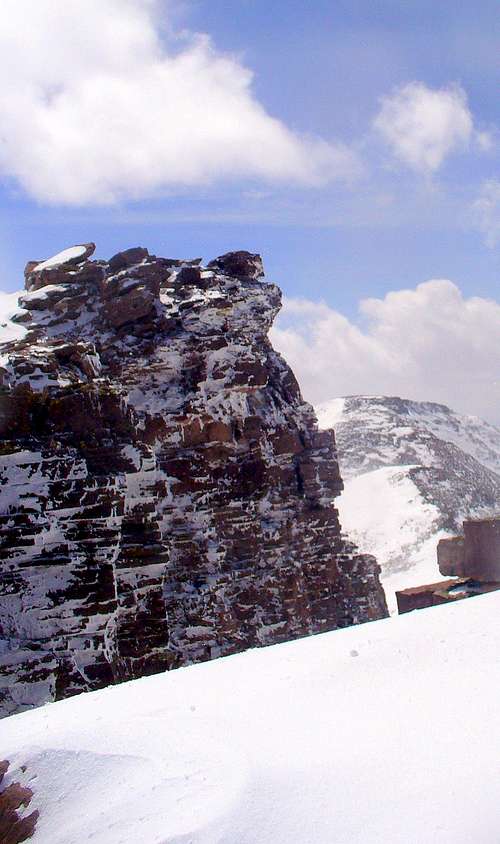 The summit rocks, plastered with rime