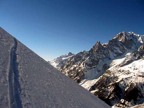 Ski route to Testa Bernarda.Mont Blanc on the background.