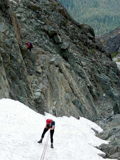 Rappelling start of north gulley
