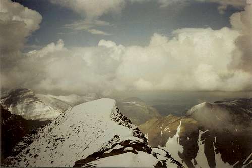 Cornice on summit ridge of Going-to-the-sun Mountain