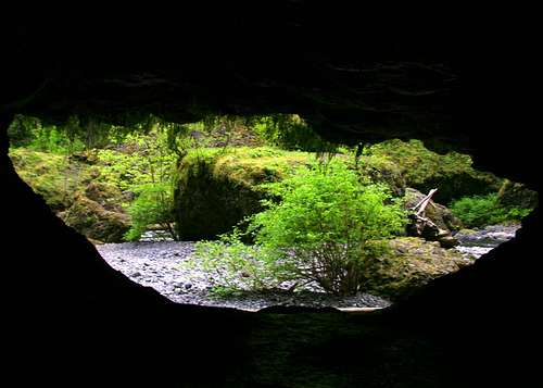 from inside a cave in the columbia gorge