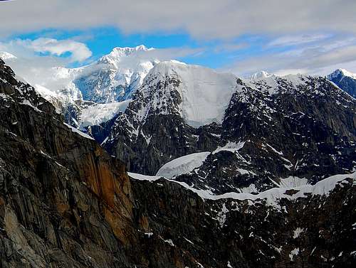 MOUNT FORAKER TOWERING OVER THE WALLS OF THE GREAT GORGE-ALASKA RANGE