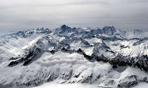 The Finsteraarhorn group seen from the summit of Galenstock.