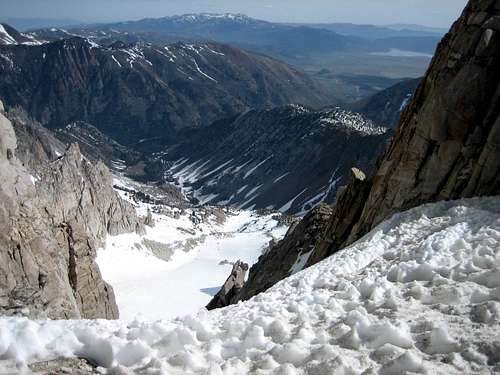Looking down from the couloir exit