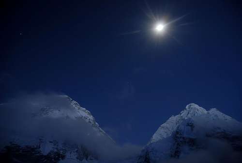 Nuptse in moonlight from Everest Base Camp
