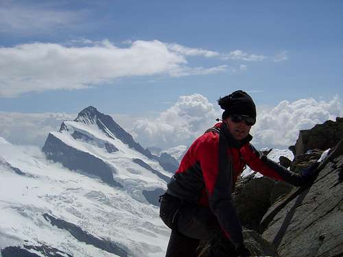 Summit of Hinter Fiescherhorn 4025m (in the background Finsteraarhorn)