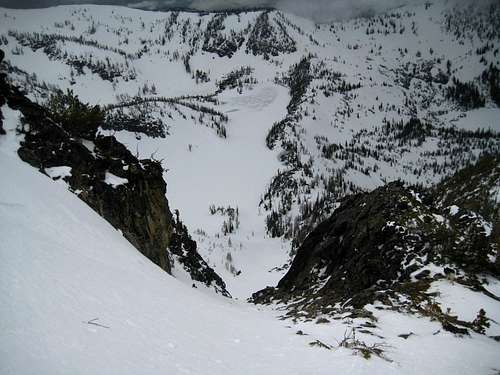 Looking down the couloir