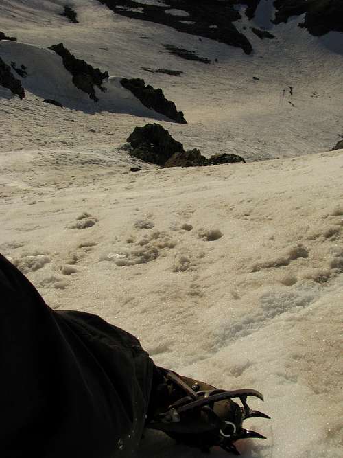 Looking down the couloir