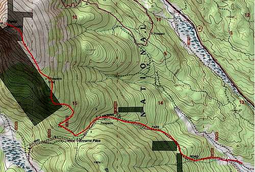 Map: Southeast Ridge via  Brown's Pass
