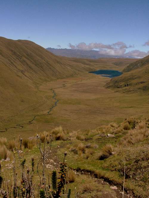 Laguna Culebrillas as seen from Quilloloma. Inca Trail, Ecuador.
