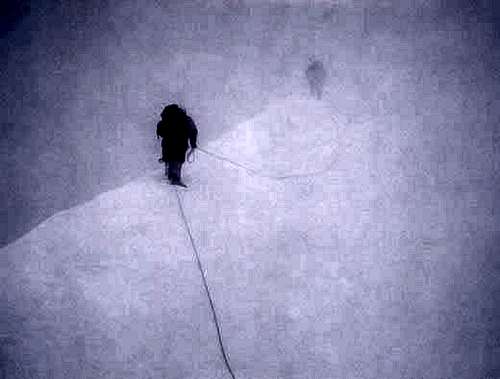 The summit ridge during a...