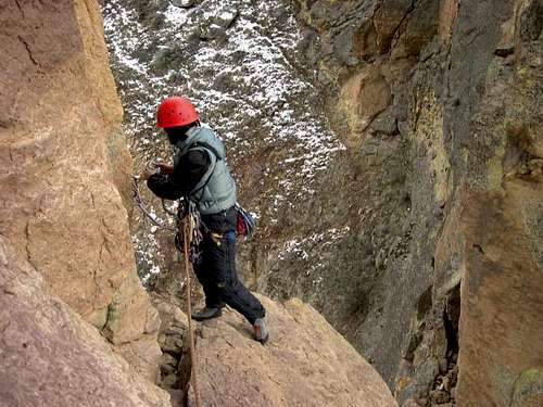 Setting up the rappel on the...