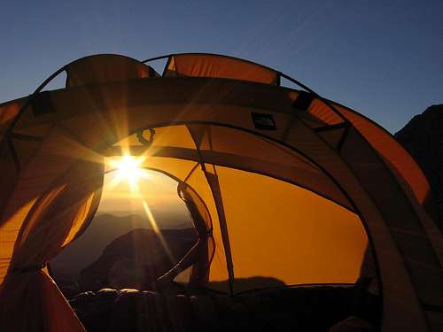 SunRise over Tent. Cooper Spur, Mt. Hood