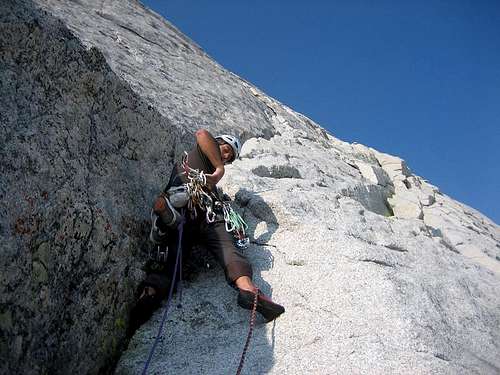 Climbing pitch 2 of the North Face of Mt. Russell