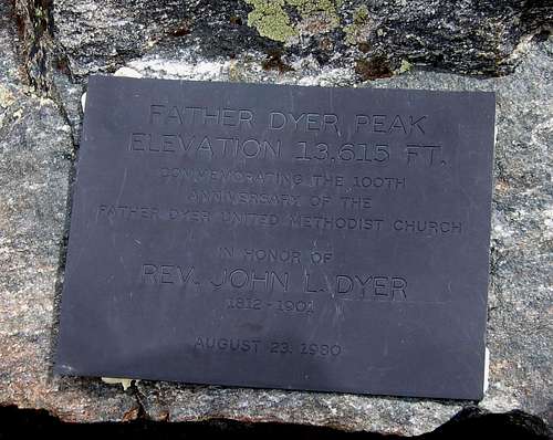 The plaque at the summit of Father Dyer...